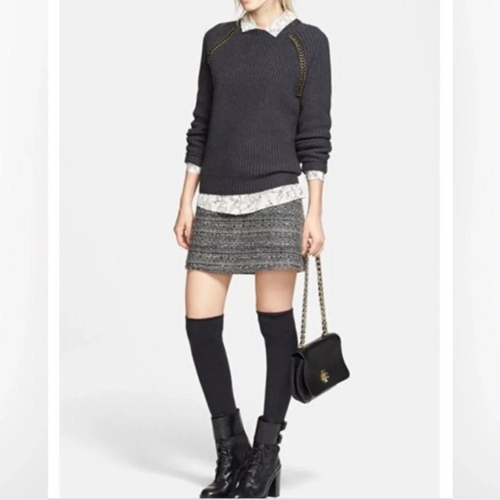 Tory Burch Ada Tweed Grey Metallic Thread Mini Skirt Sz6